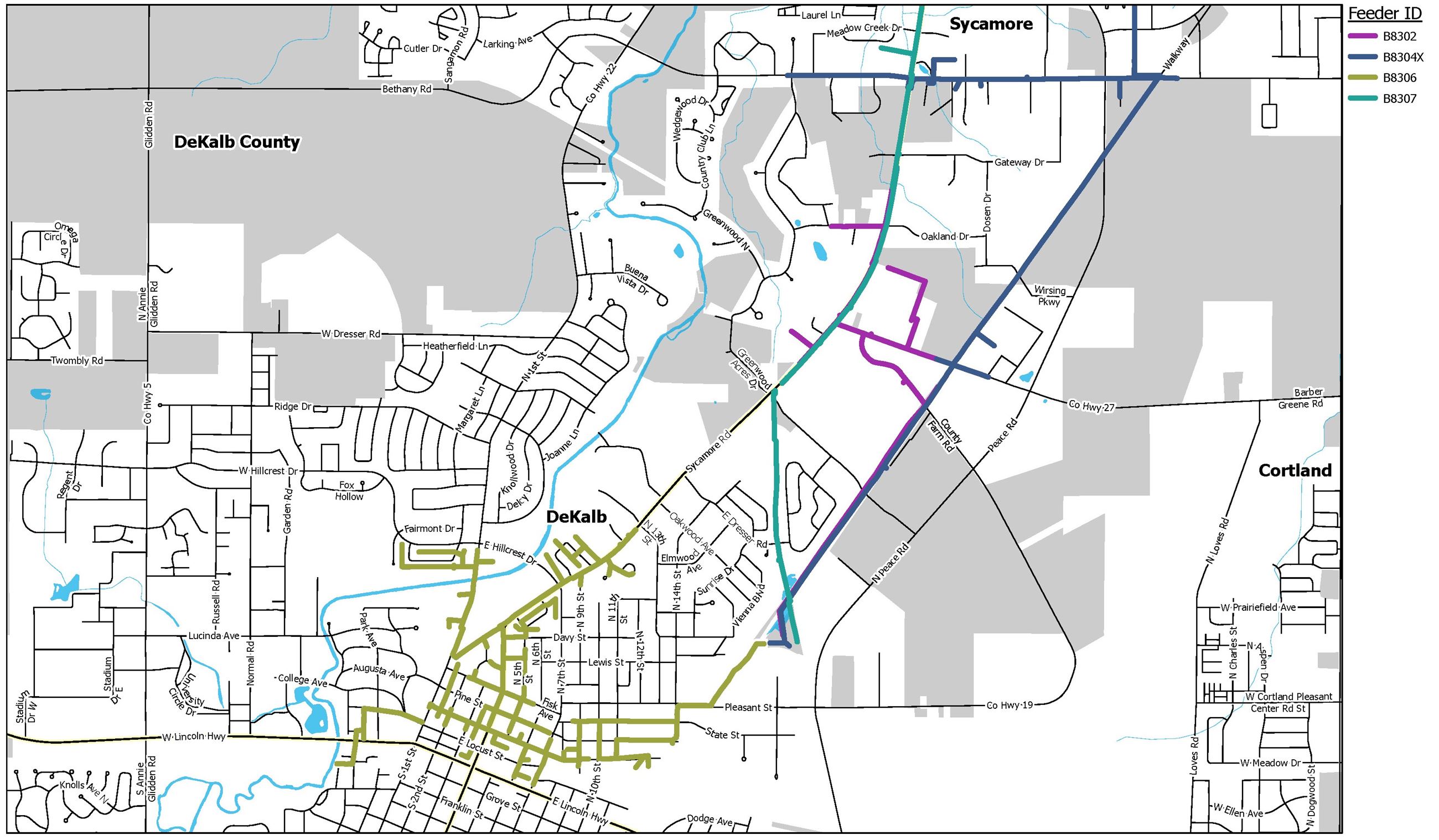 A map of DeKalb shows the street on which ComEd will be performing tree trimming.